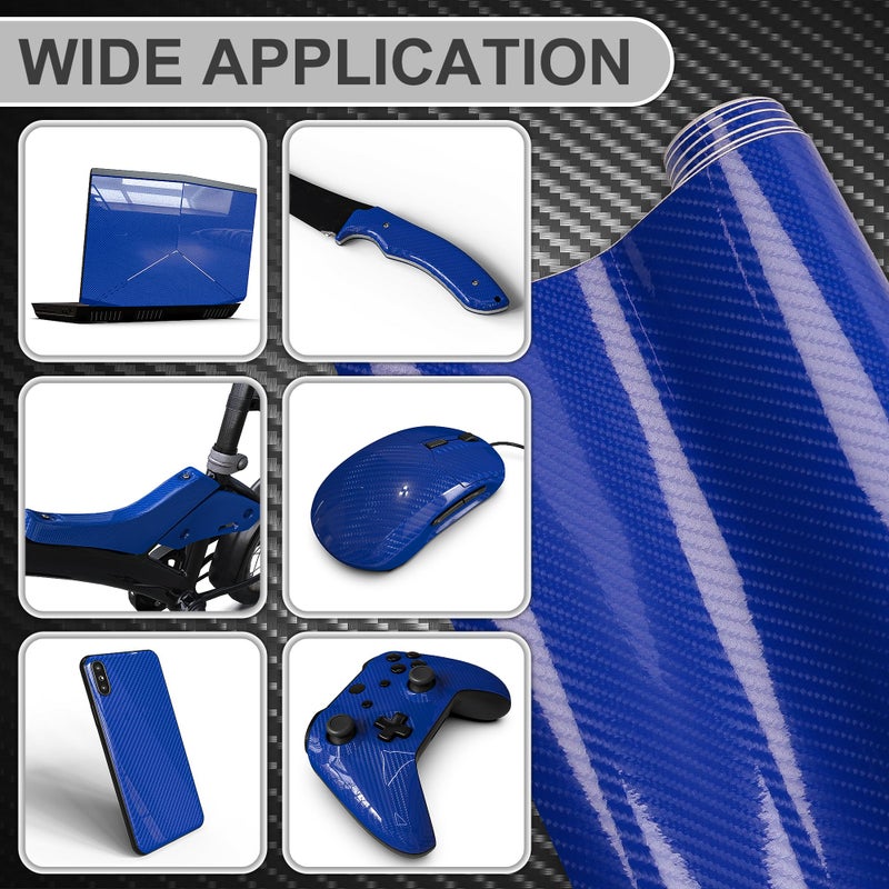 Lypumso 6D Carbon Fiber Vinyl Wrap Roll  Glossy Car Wrap Film Featuring Bubble Free Air Release Technology  Car Moto DIY Interior Exterior Decoration (Carbon Fiber Blue  1ft x 10ft) - Image 4
